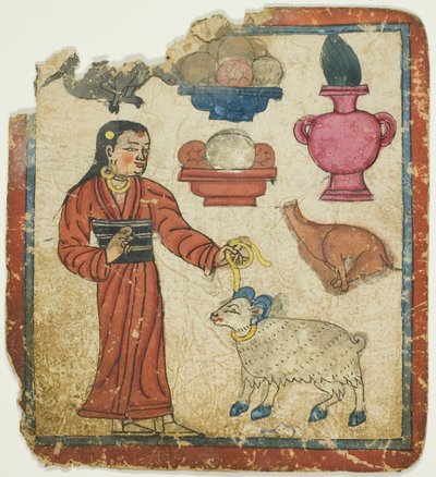 Presentasjon av offergaver, fra et sett med innvielseskort (Tsakali) av Unknown artist