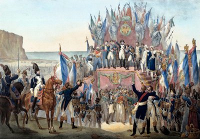 Presentasjon av Æreslegionen av Napoleon Bonaparte i Terlincthum-dalen i Boulogne (16. august 1804) Gravering - Paris, musee de l