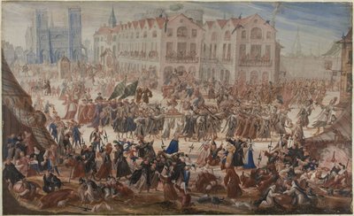 Prosesjon for Jacques Clément foran Notre-Dame av Unknown artist