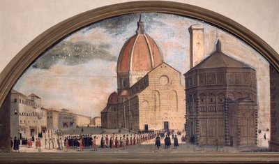 Prosesjon på katedralen Santa Maria del Fiore-plassen, Firenze (maleri, ca. 1650) av Unknown artist