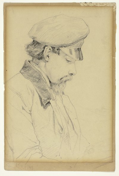 Profilportrett av en mann med lue av Unknown artist