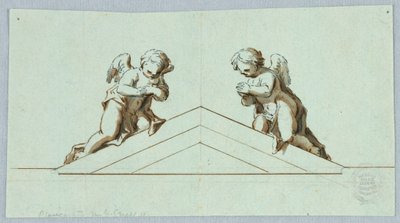 Prosjekt for et alter med engler og pediment av Unknown artist