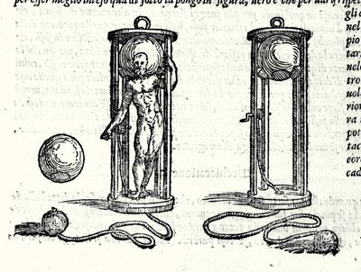 Prosjekt av den første scaphander av Nicoli Fontana kjent som Tartaglia (1499 - 1557) i 1551. Gravering 1500-tallet. av Unknown artist