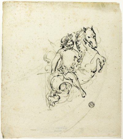 Putto kronet med laurbær, på en sprettende hest av Unknown artist