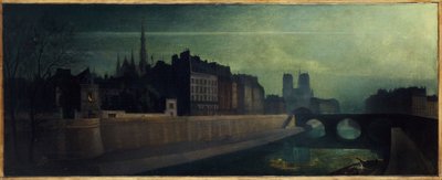 Quai des Orfêvres, Pont Saint-Michel, Notre-Dame, rundt 1860; natteffekt, dagens 1. og 4. arrondissement, mellom 1855 og 1865 (olje på lerret) av Unknown artist