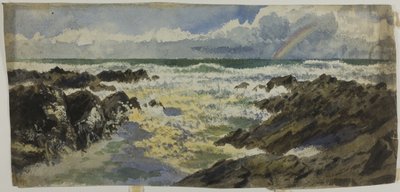 Regnbue over stormende hav av Unknown artist