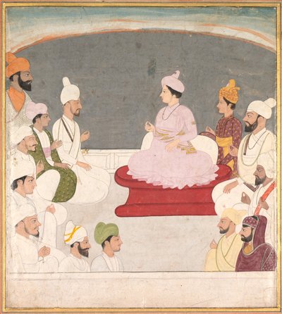 Raja Sansar Chand fra Kangra og Courtiers av Unknown artist