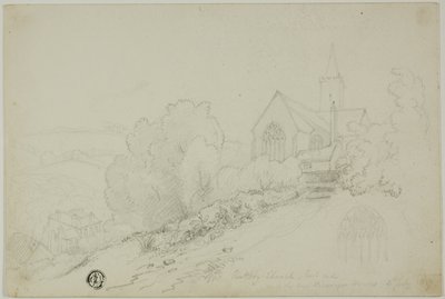 Rattery Church, East End og det nye Vicarage House av Unknown artist