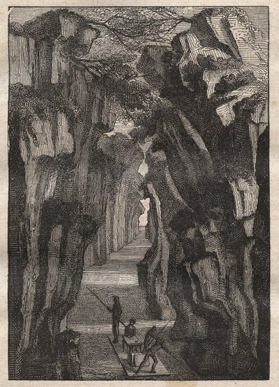 Anerkjennelse av Amazonas (1743-1744) av Charles Marie de La Condamine (1701-1774): Pongo de Manseriche (Peru) juvet i Rio Maranon som går sammen med Rio Ucayali for å danne Amazonas-elven - illustrasjon hentet fra "The Great Mariners av det 18. århundre"" av Unknown artist