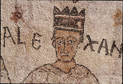 Representasjon av Alexander den store (356-323 f.Kr.), konge av Macedoine og erobrer av Persia, omringet indisk fauna under erobringen av India. Fortau til Pantaleone (eller Pantaleon av Unknown artist