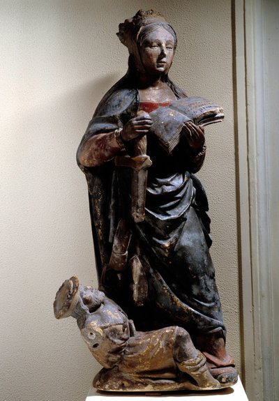 Representasjon av St. Katarina av Siena. Polykrom kalksteinsskulptur. 1400-tallet. Compiegne, Vivenel-museet av Unknown artist