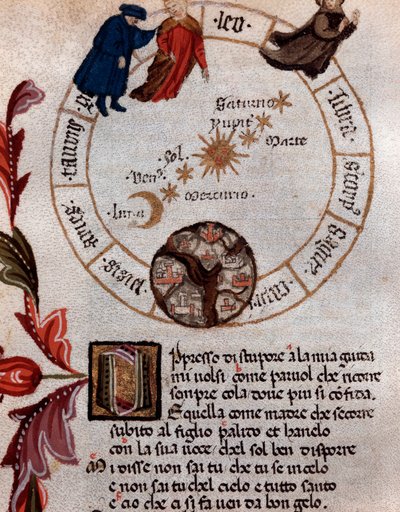 Representasjon av den italienske poeten Dante Alighieri og det ptolemaiske systemet - Miniatyr av Unknown artist