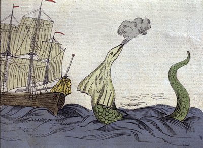 Representasjon av sjøormen sett av den norske misjonæren Hans Egede (1686-1758) under sin reise til Grønland. Gravering fra 1700-tallet av Unknown artist