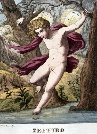 Representasjon av vindguden Zephir (zephyr). Plate hentet fra "" Dictionary of mythology"" 1888 av Unknown artist