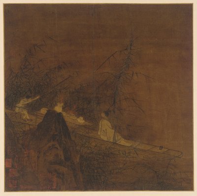 Elvescene: en båt blant vill bambus av Unknown artist