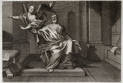 Royaumont Bibelen, Det nye testamente: Evangelisten Saint Matteus med engelen. Illustrasjon fra 1811. av Unknown artist