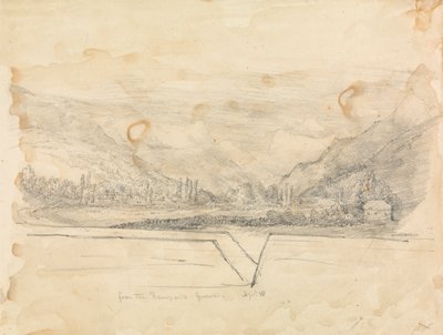 Landlig landskap med fjell i det fjerne av Unknown artist