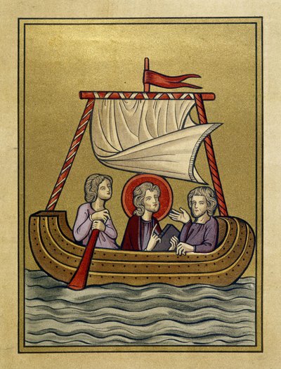 Saint Paul, Saint Sylvain (eller Silas) og Saint Timothy på en båt - fra miniatyr av Unknown artist