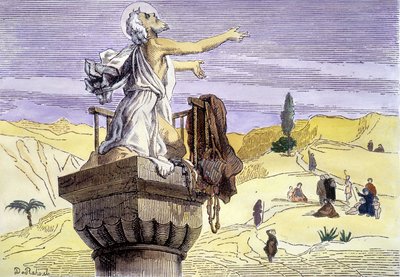Saint Simeon stilitten forkynner på en kolonne. av Unknown artist
