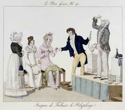 Saltimbanque: Polyfagen Jacques de Falaise (han svelger hva som helst, levende dyr...) - i "" Le bon-sjangeren"", deb. 1800-tallet av Unknown artist
