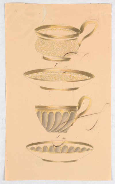 Prøveark, to design for kopper og tallerkener av Unknown artist