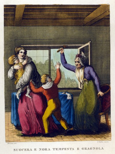 Ordtak: "" Vakker mor og datter, tempete og grele"". Illustrasjon fra en samling av ordtak fra 1700-tallet. av Unknown artist