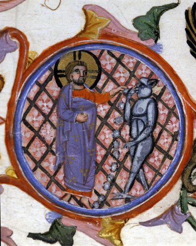 Scene for eksorcisme. 1300-talls miniatyr. biblioteca Nazionale Braidense. Milan av Unknown artist