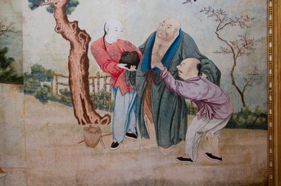 Scener av hverdagslivet i Kina, detalj av det kinesiske tapetet, kinesisk skap, jaktresidens, av Filippo Juvarra (1678-1736), Stupinigi, Piemonte, Italia av Unknown artist
