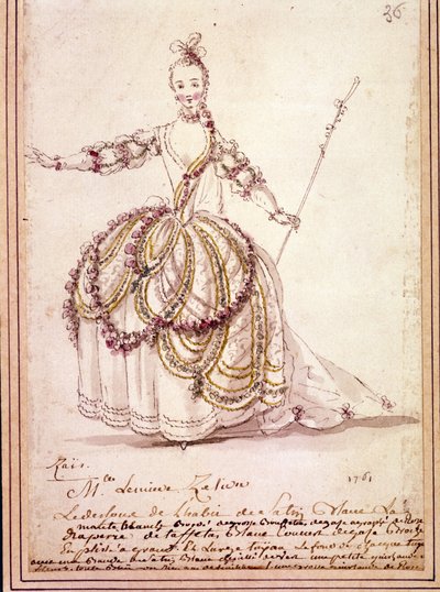 Scenografi: kostymetegning for pastoralen "" Zais" av Jean Philippe (Jean-Philippe) Rameau (1683-1764) 1761. Akvarell. av Unknown artist