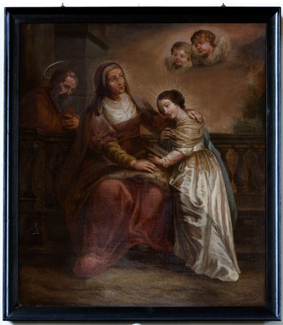 Schilderij, "Maria og foreldrene hennes" av Unknown artist