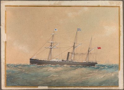 Skruedampskip som fører Satsuma-flagg, sannsynligvis #39;Lotus#39;, tidlig på 1800-tallet (akvarell) av Unknown artist