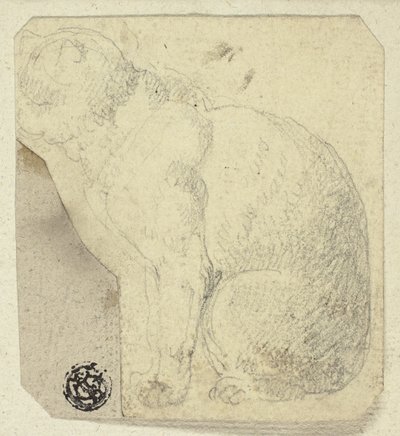 Sittende katt i profil av Unknown artist