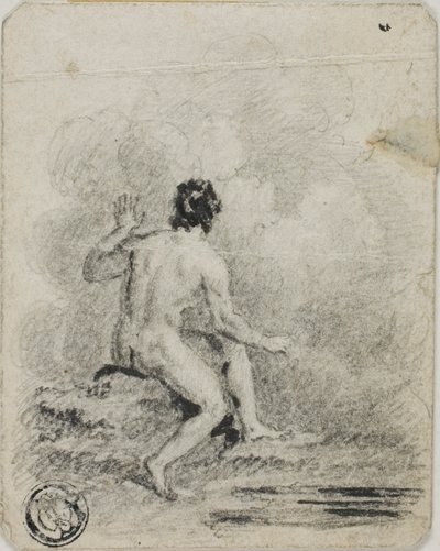 Sittende mann naken av Unknown artist