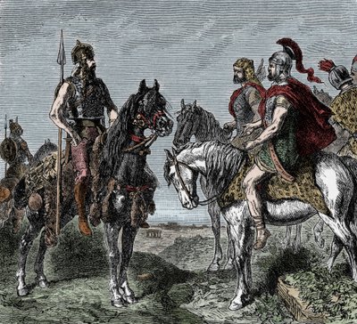 Andre puniske krig: gallere nekter å reise seg til fordel for Hannibal - andre puniske krig (218–202 f.Kr.): gallere nekter å engasjere seg med Hannibal Barca (247–181 f.Kr.) av Unknown artist