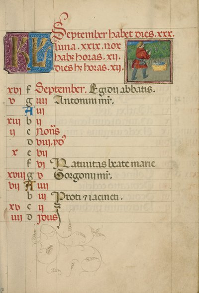 September Kalenderside; Druehøsting av Unknown artist