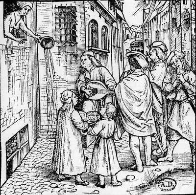 Studentserenade (musikere), Basel, ca 1500 - gravering, Bibl. av Unknown artist