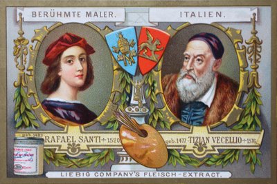 Serie med malerier av kjente malere, Rafael Santi og Tiziano Vecellio, Italia av Unknown artist