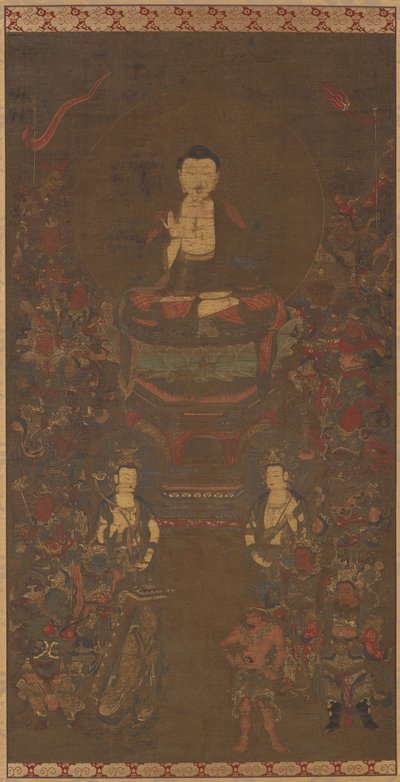 Shakyamuni med de seksten velvillige gudene av Unknown artist