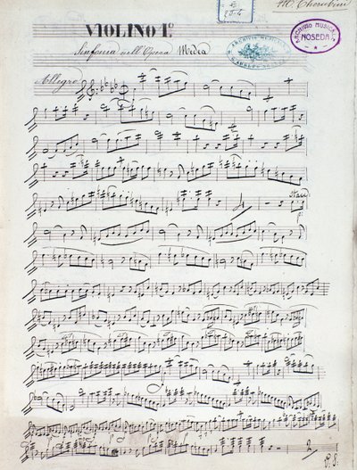 Noter for den første fiolinen til Medea, opera av Luigi Cherubini av Unknown artist