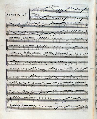 Noter for fløyte i den første symfonien til Sei sinfonie a piu strumenti op. 5 av Francois Joseph Gossec av Unknown artist