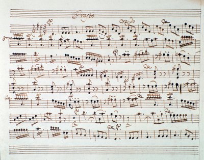 Noterside for den første fiolinen i åpningen av Mithridate, King of the Pont, opera av Mozart (1770) av Unknown artist