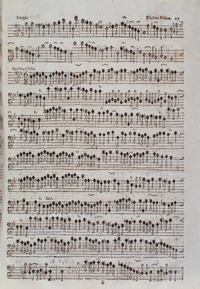 Noterside for fiolinen i Sinfonia da chiesa og to fioliner av Francesco Manfredini av Unknown artist