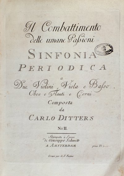 Noter til Periodic Symphony (The Combat of Human Passions) av Karl Ditters von Dittersdorf av Unknown artist