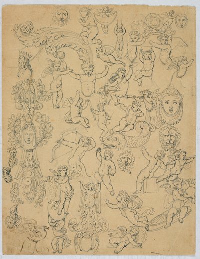 Ark med putti og studier etter antikken av Unknown artist
