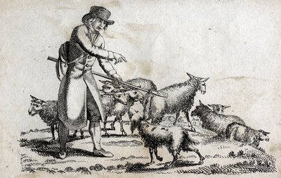 Shepherd with his herd of sheep. Engraving late 18th century. Private collection. av Unknown artist