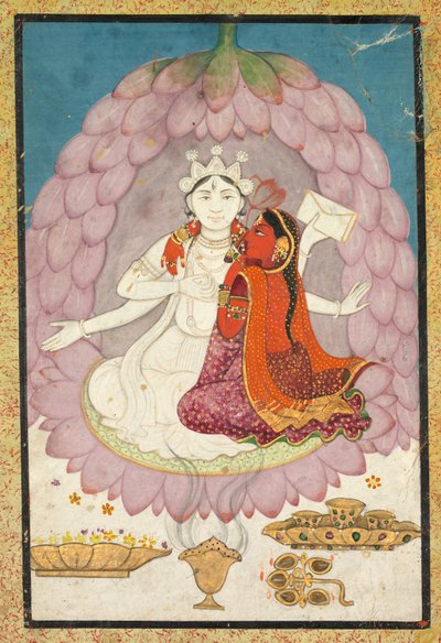 Shiva med Sati sittende i en Lotus Blossom av Unknown artist