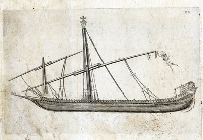 Sett fra siden av en bysse. 1700-talls gravering. av Unknown artist