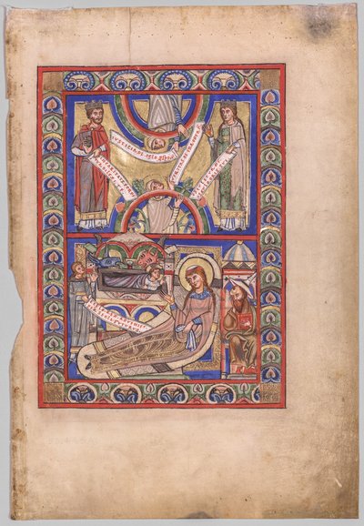 Enkeltblad skåret ut fra en evangeliebok: Fødselen (recto) av Unknown artist