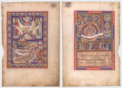 Enkeltblad utskåret fra en evangeliebok: Fødselen (recto) og St. Matteus (verso) av Unknown artist