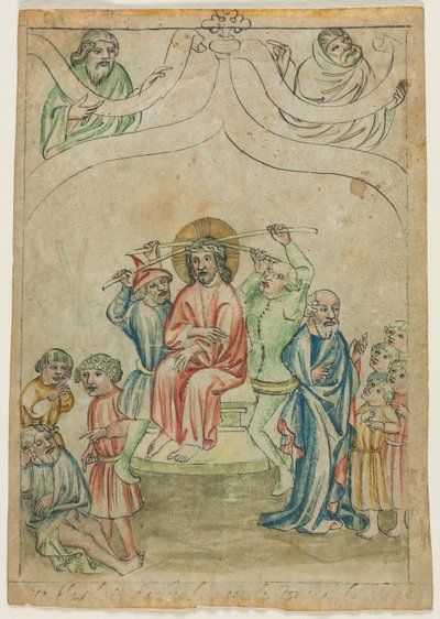 Single Leaf from a Biblia Pauperum: Christ Crowned with Thorns (recto) av Unknown artist